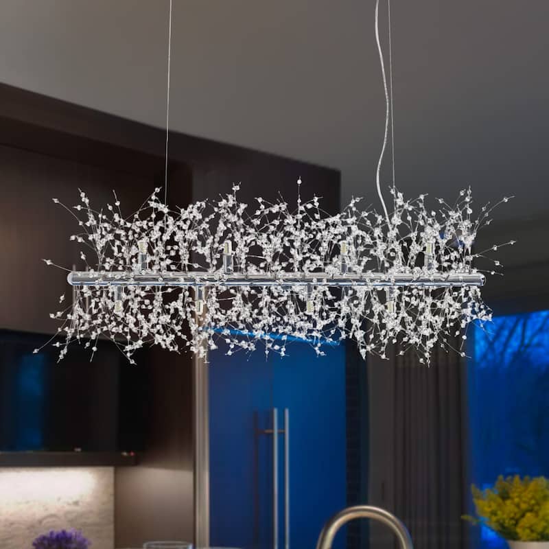 12-Light Modern Fireworks Crystal Chandelier for Dining Room - silver
