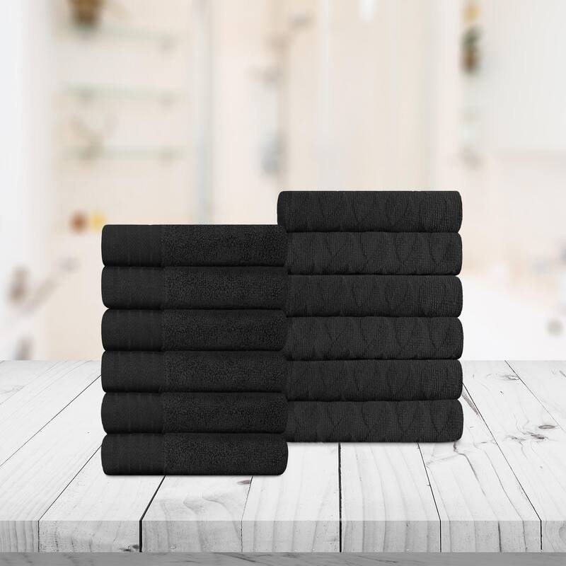 Turkish Cotton Herringbone and Solid Washcloth Towel Set by Superior