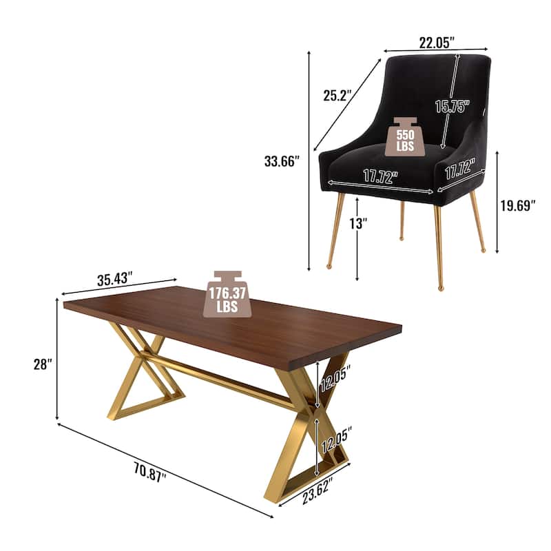 7-Piece Clihome Walut Wood Table with Velvet Chair Dining Chair