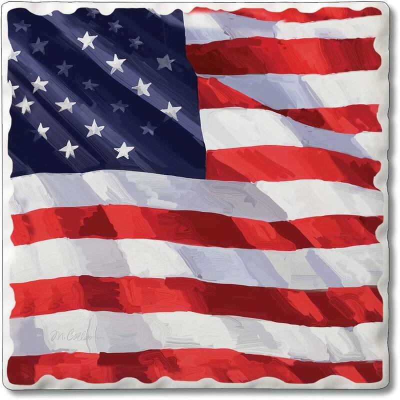 CounterArt Liberty Flag Absorbent Stone Tumbled Tile Coaster Set of 4 Made in The USA Protective Cork Backing - Multi