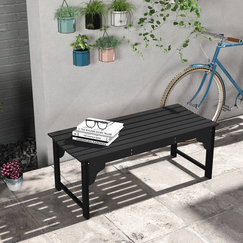 Wooden Garden Bench, Leisure Bench Outdoor Park Bench with Slatted Seat, Backless Front Porch Bench with Curved Seat