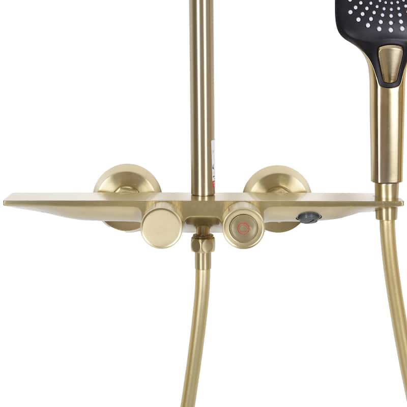 Exposed Pipe Tub and Shower System with Hand Shower Brass Thermostatic Brass Wall Mount Complete Shower Faucet with Tub Spout