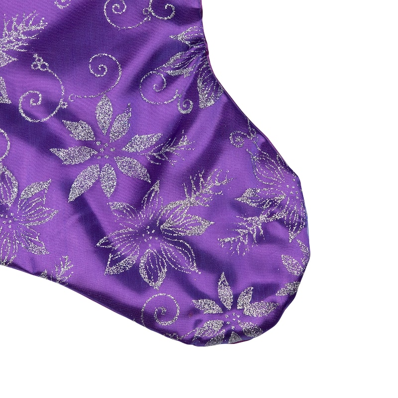 20" Purple Silver Glittered Floral Stocking Shadow Velveteen Cuff