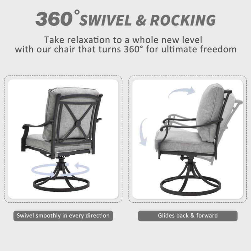 Outdoor Swivel Rocker Chairs Set of 2, Heavy-Duty 360° Swivel Patio Chairs with Cushions, All-Weather Steel Frame for Garden
