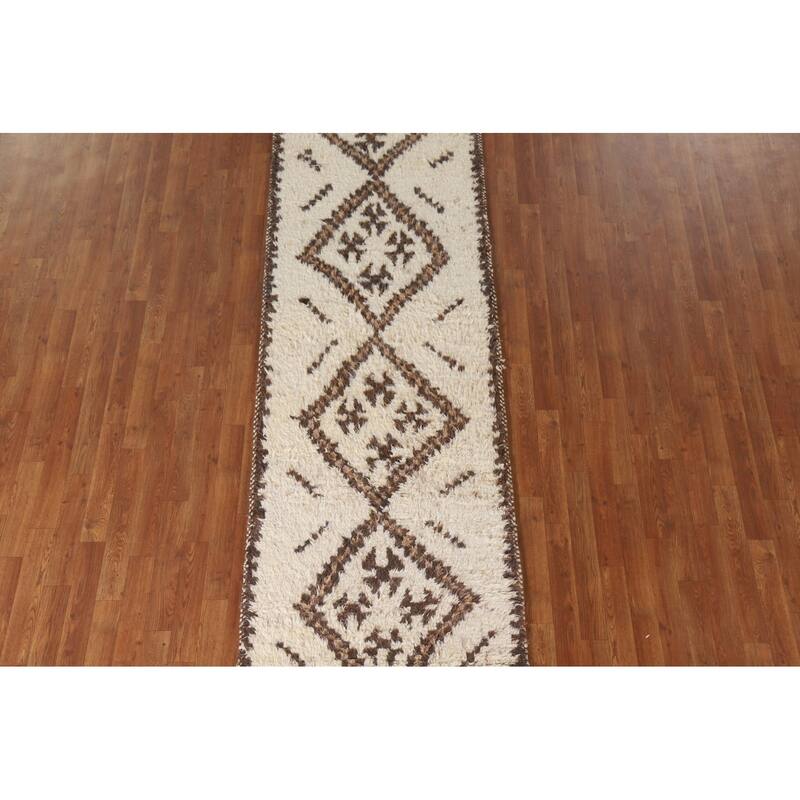 Geometric Anatolian Runner Rug Handmade Wool Carpet - 2'11"x 10'8"