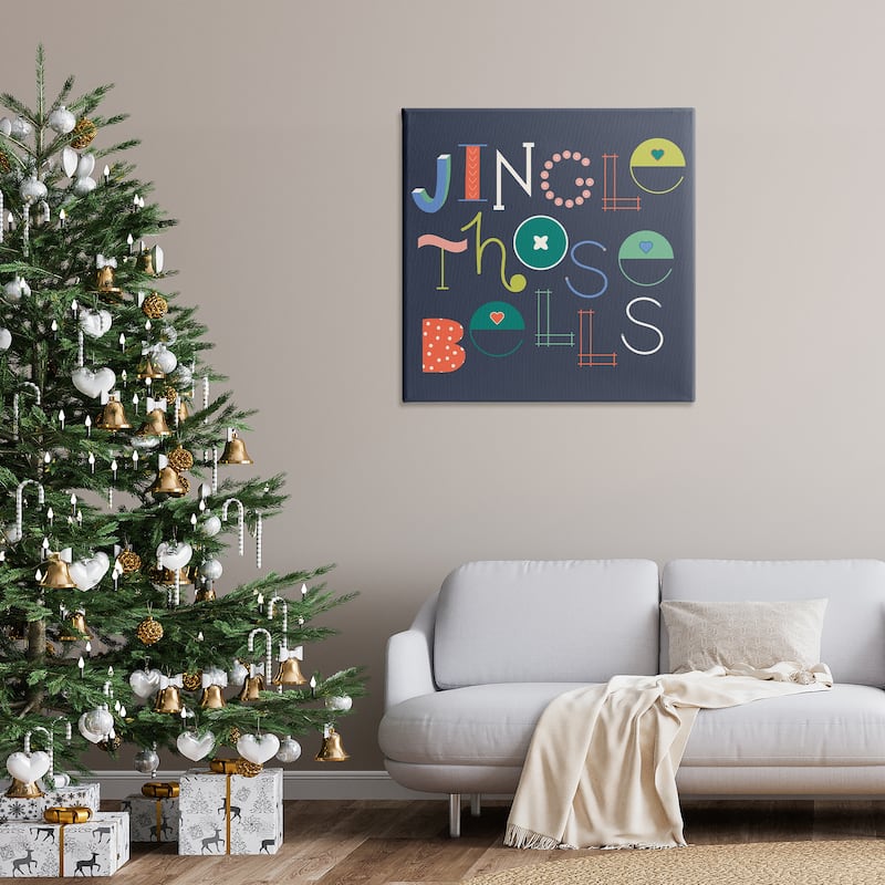 Stupell Eclectic Jingle Bells Phrase Canvas Wall Art Design By Sazerelli Designs