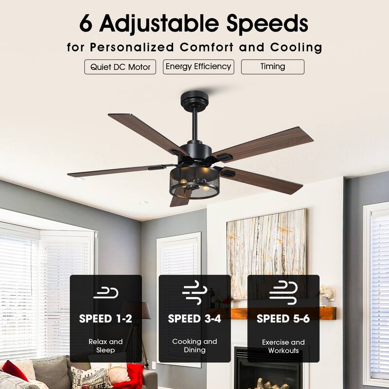Vaczon 60" Black Reversible Wood 5-Blade Smart Ceiling Fan with Light and Remote, App Control