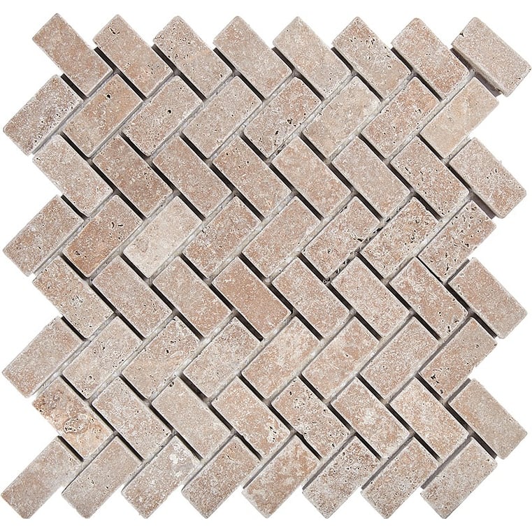 Tuscany Brown Travertine 1" x 2" Herringbone Tumbled Mosaic Tile - 5 Sheets (5.00 sf) - Brown
