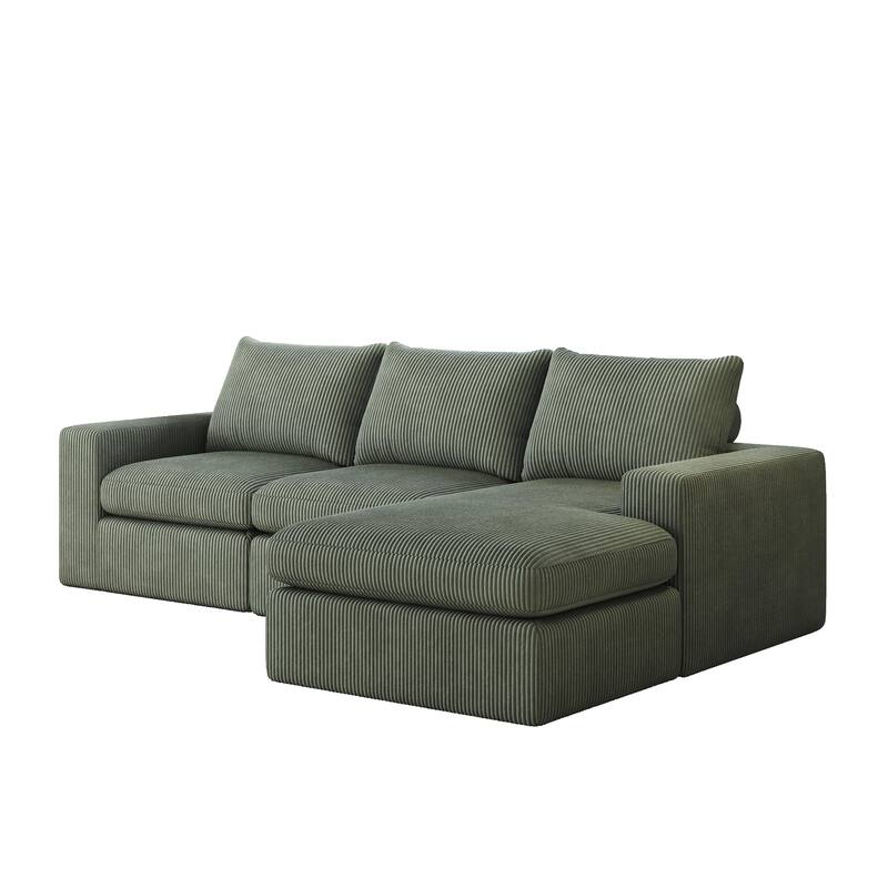 L-Shaped Sectional Sofa with Chaise Lounge, Corduroy Upholstered Boneless Couch, Module Corner Sofa with 3 Pillows