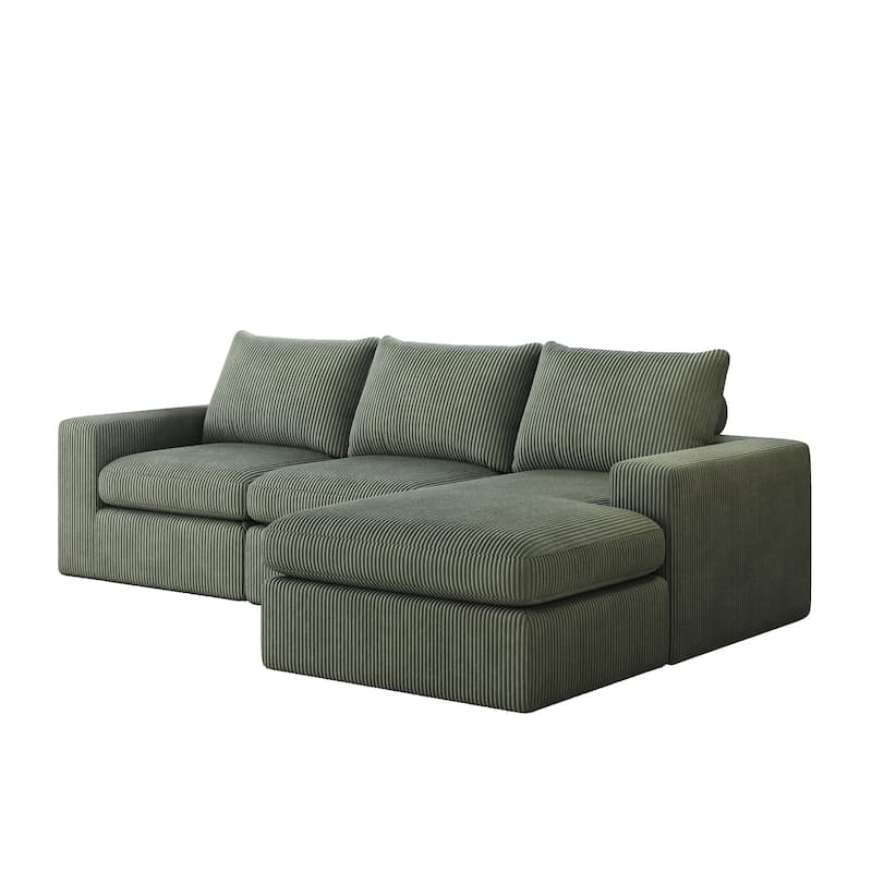 Roomfitters Modern 3-Seater Corduroy Cloud Sectional Sofa with Chaise, L-Shaped Boneless Couch with Pillows