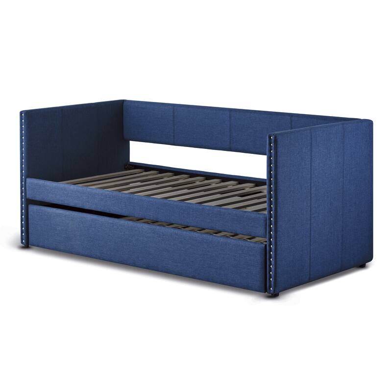 Orange Fabric Upholstered 1pc Day Bed with Pull-out Trundle Nailhead Trim Wood Frame Furniture