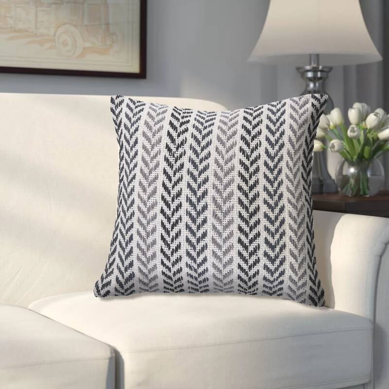 18" Gray and Black Chevron Square Throw Pillow