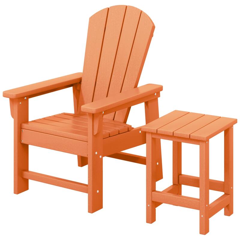 Laguna Kids Outdoor Poly Adirondack Chair With Side Table 2-Piece Set - Orange