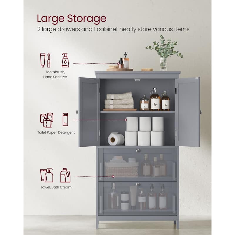 Modern Tall Freestanding Bathroom Storage Cabinet with 2 Drawers and Adjustable Shelf - 11.8"D x 23.6"W x 43.3"H