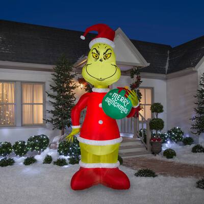 Gemmy Christmas Airblown Inflatable Grinch w/Ornament Giant Dr. Seuss ...