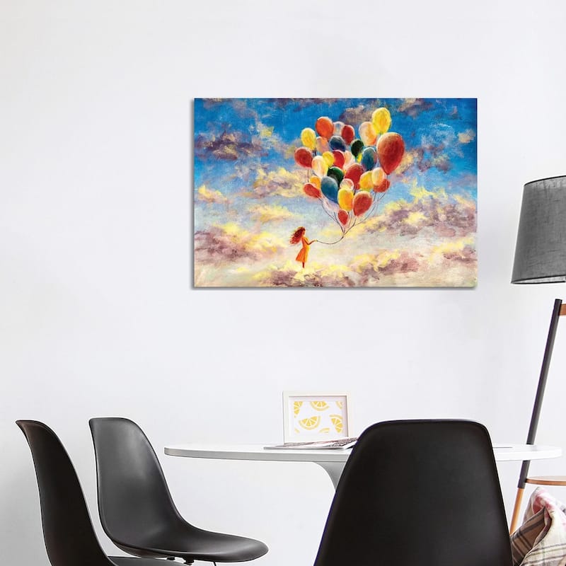 iCanvas "Woman With Colorful Balloons Among The Clouds" by Valery Rybakow Canvas Print - 26x40x1.5