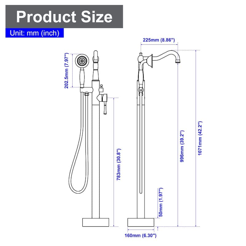 Freestanding Bathtub Faucet High Flow Rate Single Handle Floor Mounted Tub Faucets with Hand Sprayer Swivel Spout Tub Fillers