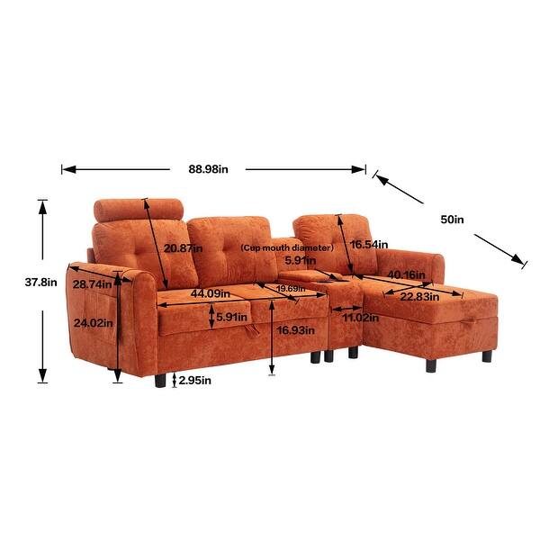Modern LShape Sectional Storage Sofa of Living Room 89"Wx50"Dx38"H