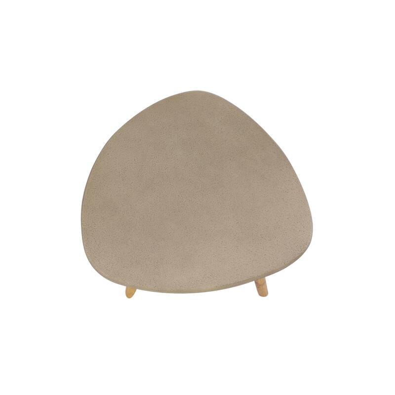 Gray Concrete Inspired Oval End Table Outdoor Accent Table with Brown Tapered Wood Legs