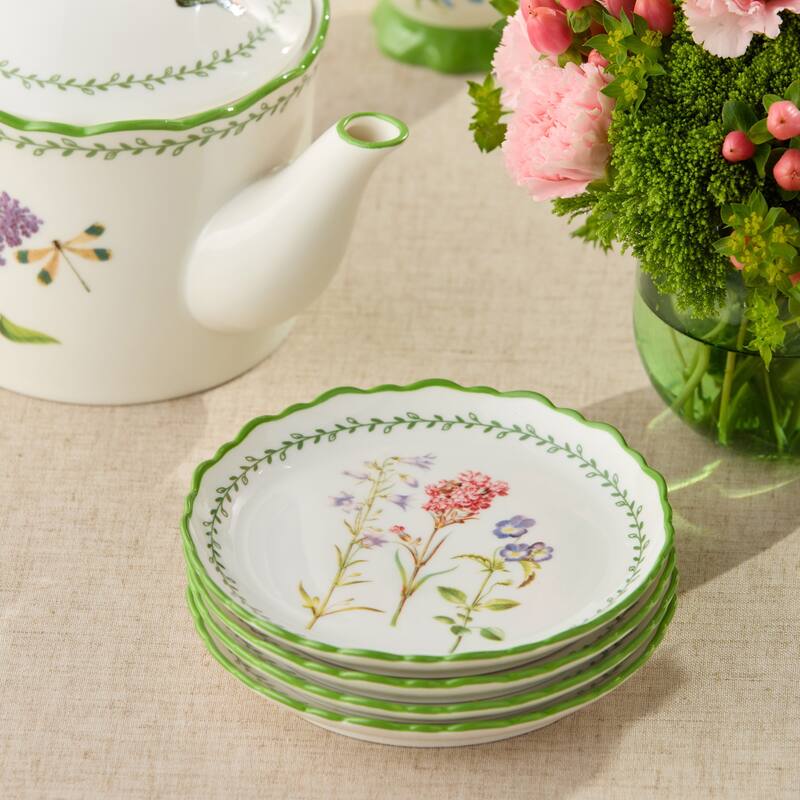 Certified International Mirabella 6" Canape/Luncheon Plates, Set of 4 Assorted Designs - 6.00"L x 6.00"W x 0.75"H