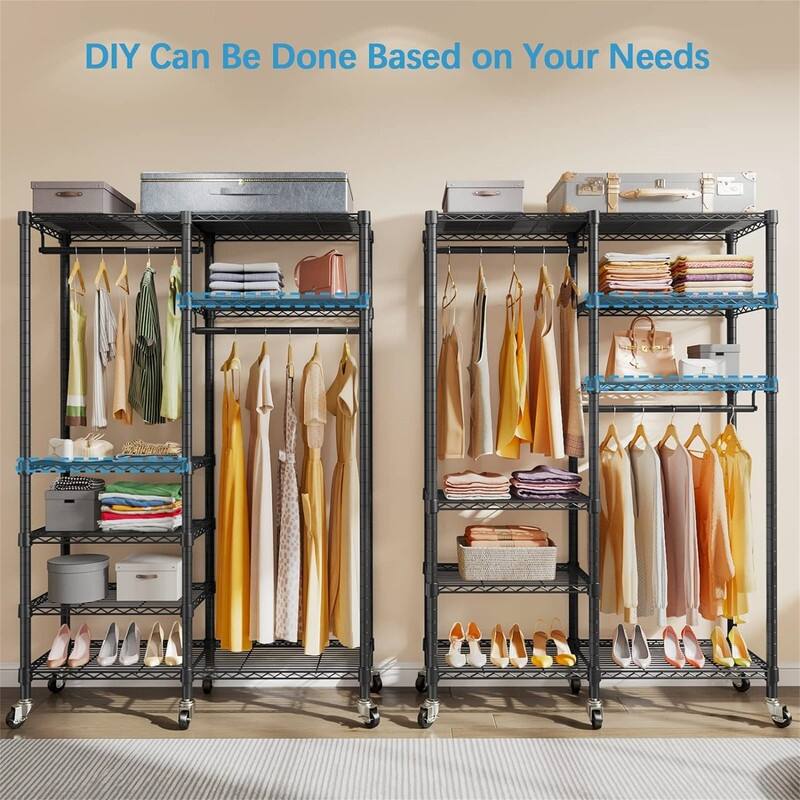 Rolling Garment Rack 6 Tiers - 16.5"D x 45"W x 78.3"H