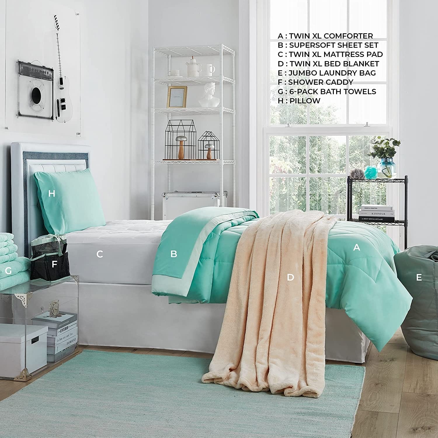 Porch & Den Harglow Yucca/Hint of Mint Twin XL College Dorm Bedding Set