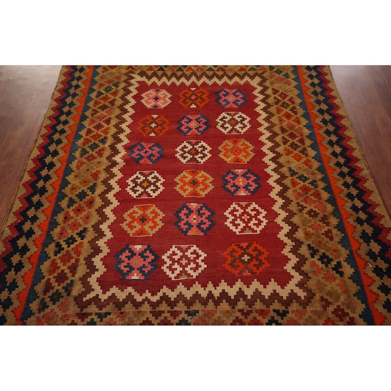 Kilim Qashqai Persian Vintage Area Rug Hand-Woven Tribal Wool Carpet - 5'3"x 7'9"