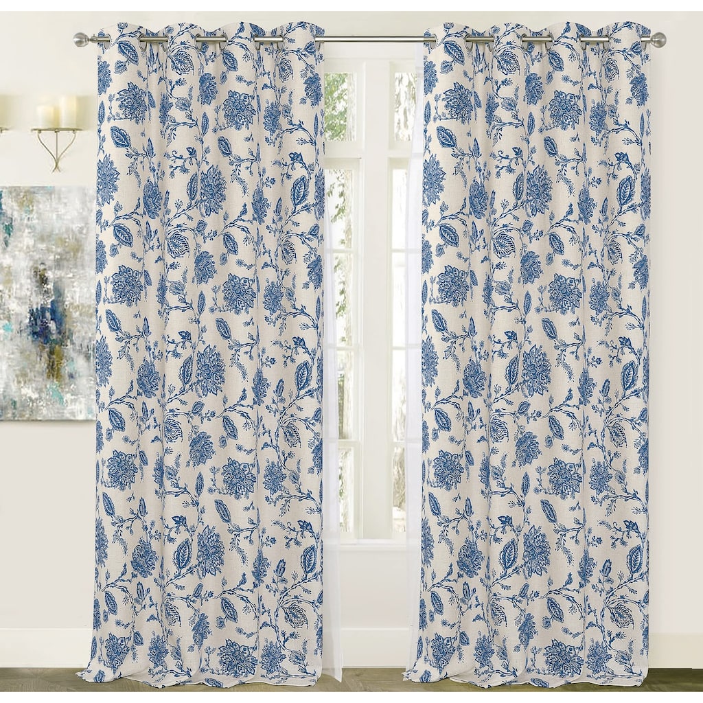 DriftAway Freda Jacobean Floral Linen Blend Lined Thermal Insulated Blackout Room Darkening Grommet Window Curtains