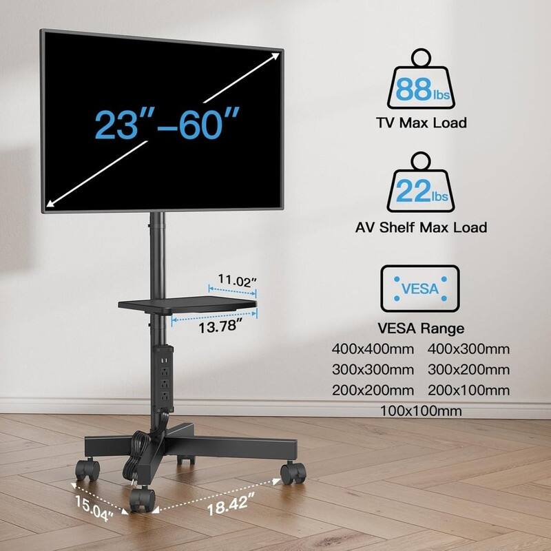 Rolling TV Stand with Power Outlet