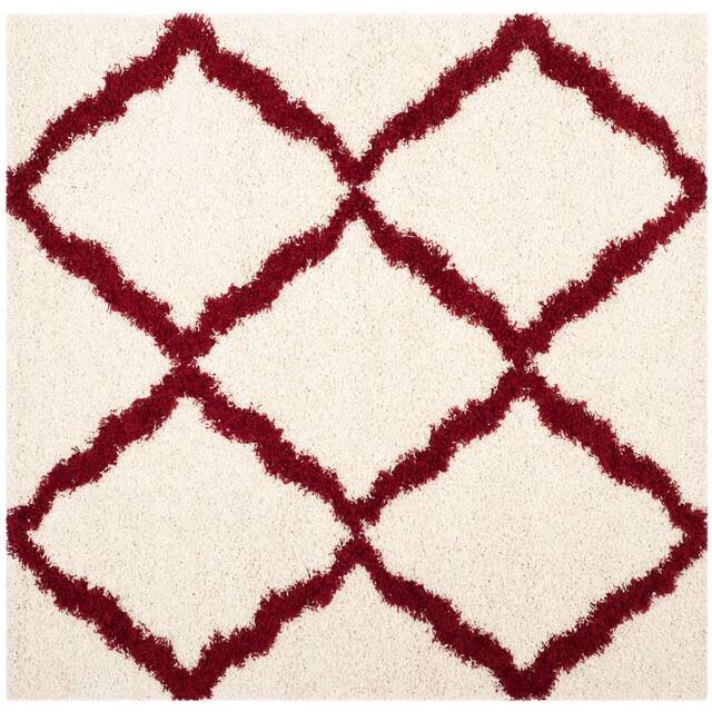 SAFAVIEH Dallas Shag Giusy Trellis 1.5-inch Thick Rug - 6' x 6' Square - Ivory/Red