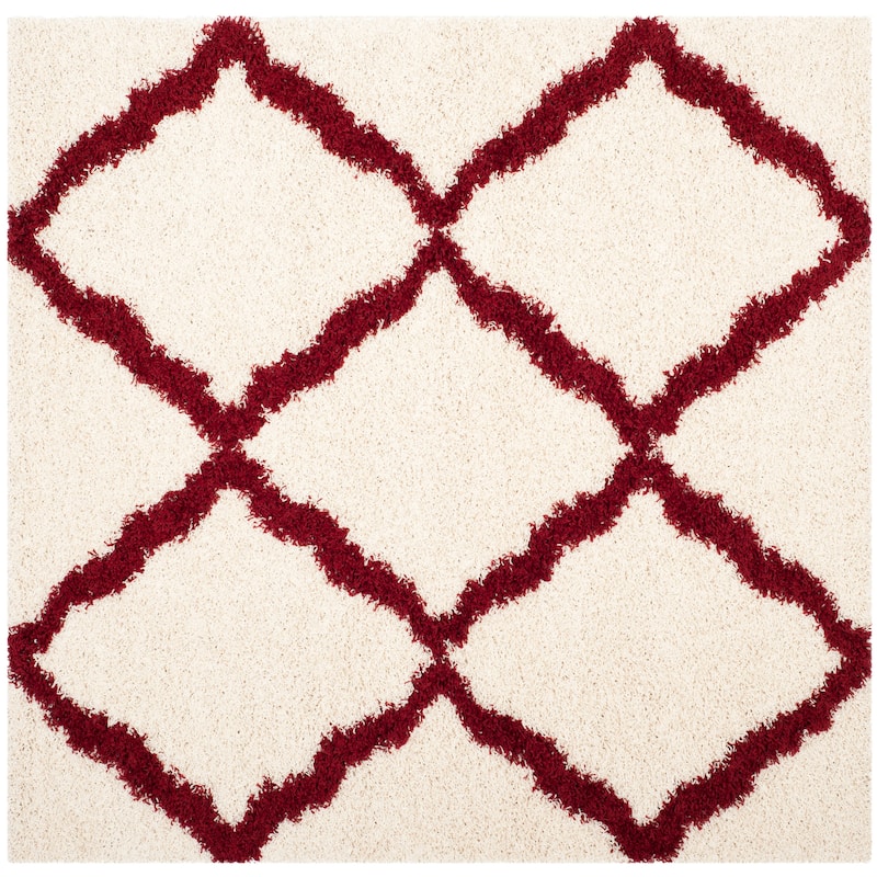 SAFAVIEH Dallas Shag Giusy Trellis 1.5-inch Thick Rug - 6' x 6' Square - Ivory/Red