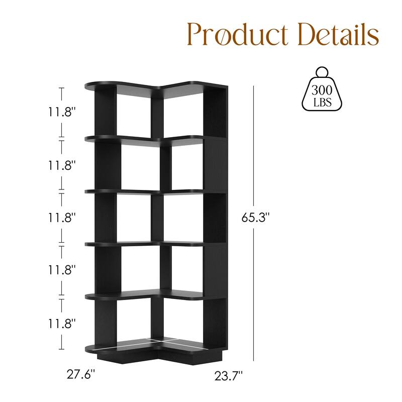 5-Tier Corner Bookshelf,L-Shaped Bookcase Freestanding Storage Shelf & Display Stand for Living Room, Office, Bedroom
