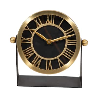 Sagebrook Home Metal Table Clock Gold Black, Round, Solid Color, Mysterious Interior Decor Wall