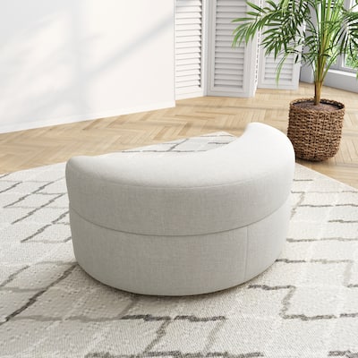 Upholstered Chenille Boucle Half Moon Storage Ottoman with Tray