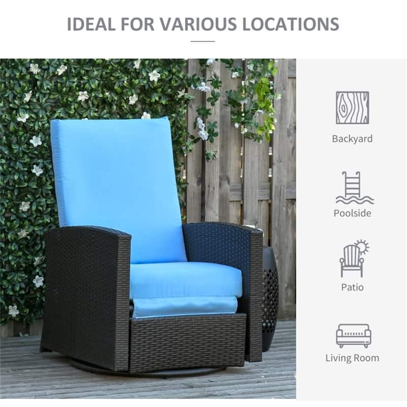 Handwoven PE Rattan Patio Recliner Chair with Swivel and Comfortable Removable Cushion - 28.75" L x 37.5" W x 37" H