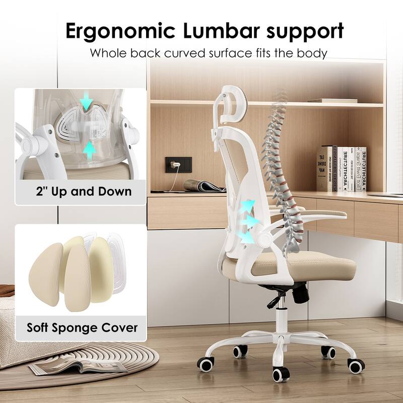 High Back Computer Chair with Armrests and Adjustable Lumbar Support