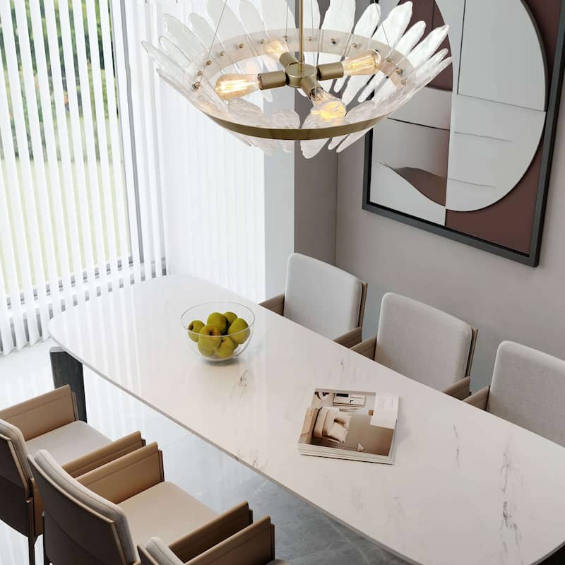 Marta 4-Light 29" Modern Handcrafted Glass Chandelier - Brushed Champagne Silver