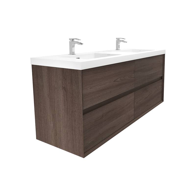 Selina 60" Wall Mounted Vanity with Double Sink - Matte - Red Oak