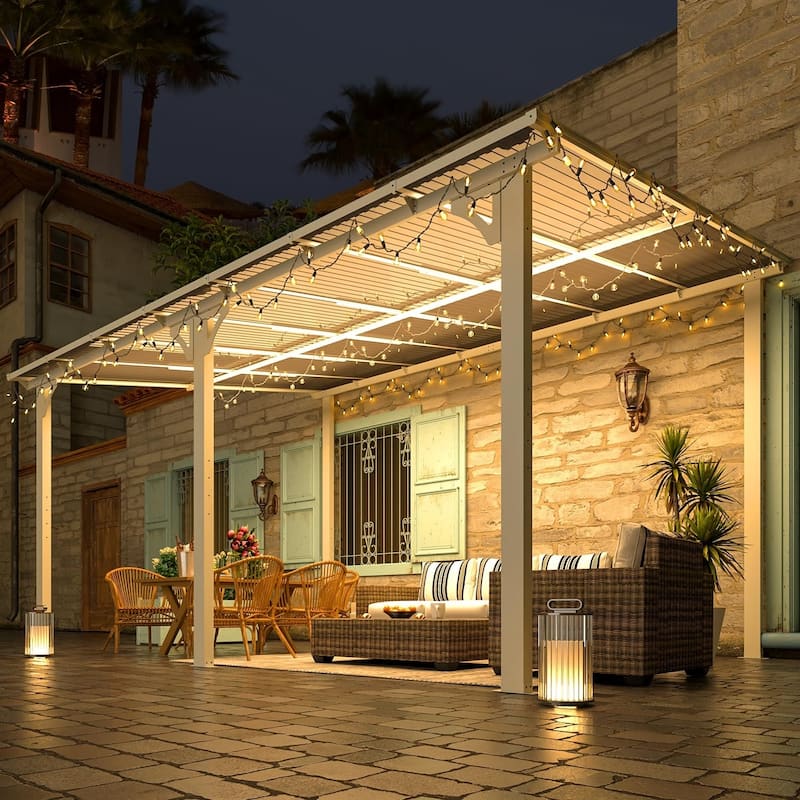 10X14Ft Outdoor Pergola Gazebo, Wall Mounted Lean to Awning Gazebo