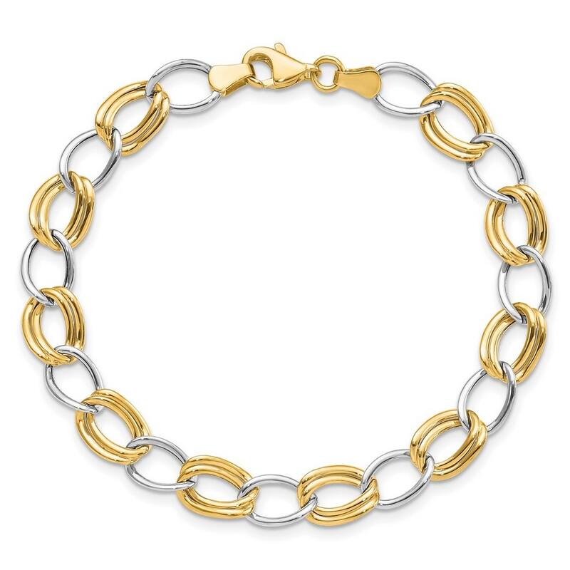 Curata 10k Two tone Gold 7.5" 6mm Polished Open Oval Link Bracelet