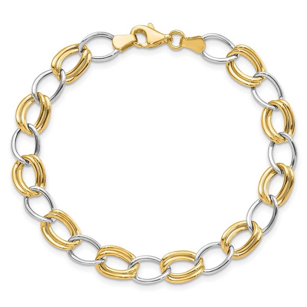 Curata 10k Two tone Gold 7.5" 6mm Polished Open Oval Link Bracelet
