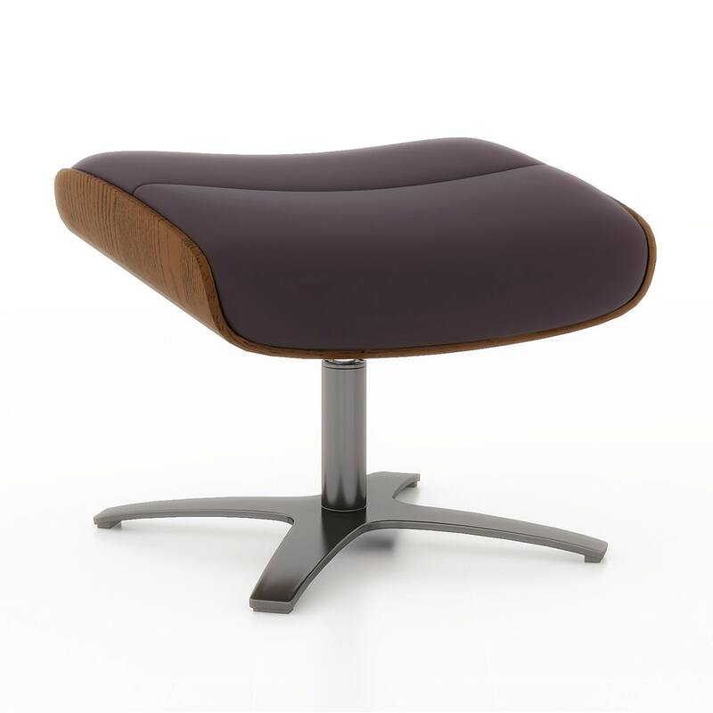 Jovan 20.5" Mid-Century Modern Genuine Leather Footstool Ottoman