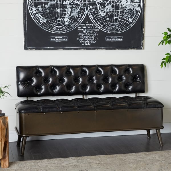 slide 2 of 19, Bronze Metal Storage Bench with Tufted Faux Leather Bronze
