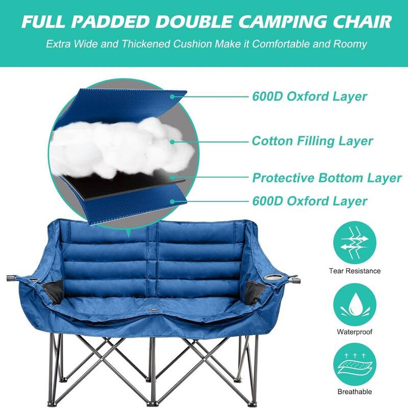 DoCred Oversized 2 Person Folding Fully Padded Camping Chair