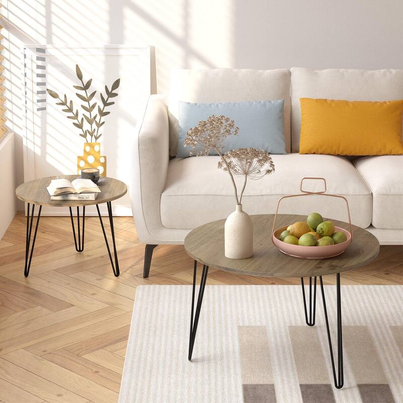 Round Nesting Table End Table Sofa Side Table Set of 2