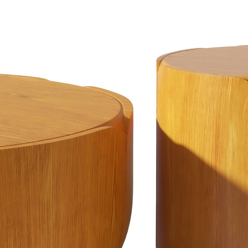 Round Outdoor/Indoor Coffee Table Set, Modern Wood Grain Drum Center Tables