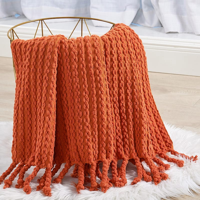 Home Soft Things Chain Tweed Throw Decorative Blanket with Tassels