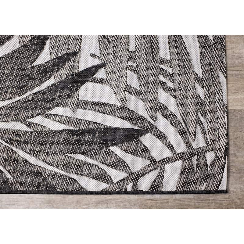 Jackson Collection - Grey/Black Palm Leaves Rug
