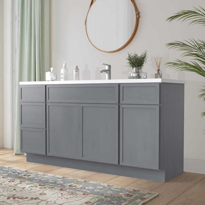 Vanity Art 69" Oak Freestanding Bathroom Vanity Cabinet without Top