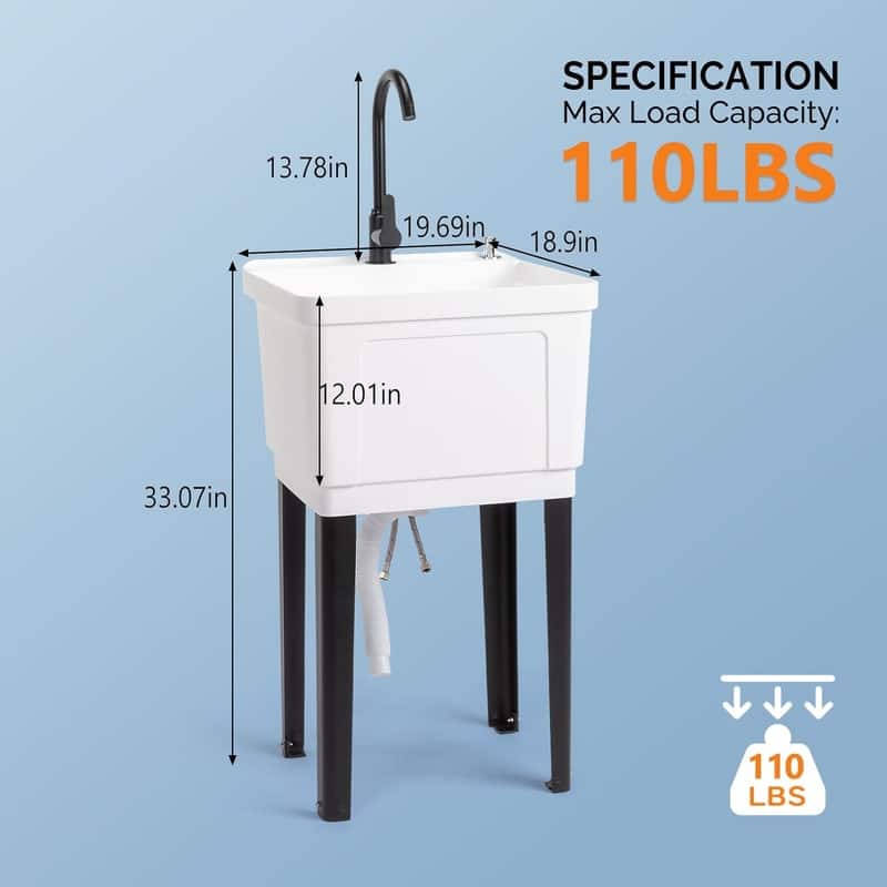 Freestanding Plastic Utility Sink with Stainless Steel Faucet